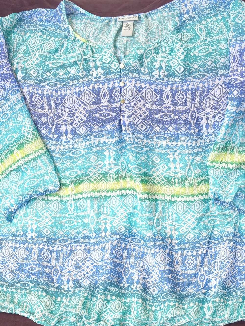 Catherines Aqua & White Printed Pullover Top
